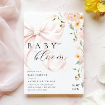 Baby In Bloom Mjuk Rosa Båge Barnkalasinbjudan