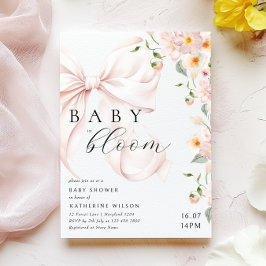 Baby In Bloom Mjuk Rosa Båge Barnkalasinbjudan Inbjudningar