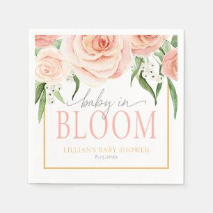 Baby In Bloom Mjuk Rosa Ros Blommig Barnkalas Pappersservett