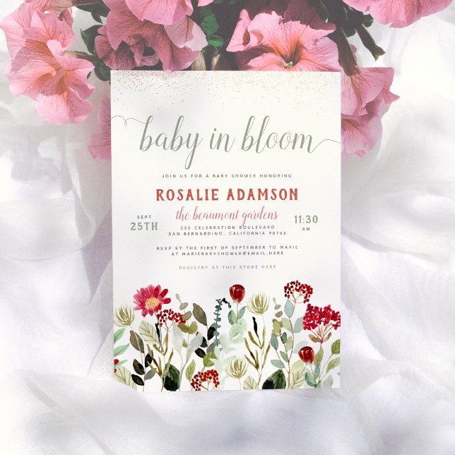 Baby in Bloom | Modern blomstergrönska för babyfir Inbjudningar (Skapare uppladdad)