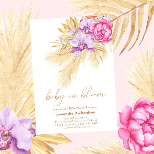 Baby in bloom Pampas-gräs Boho Rosa Baby Shower Inbjudningar