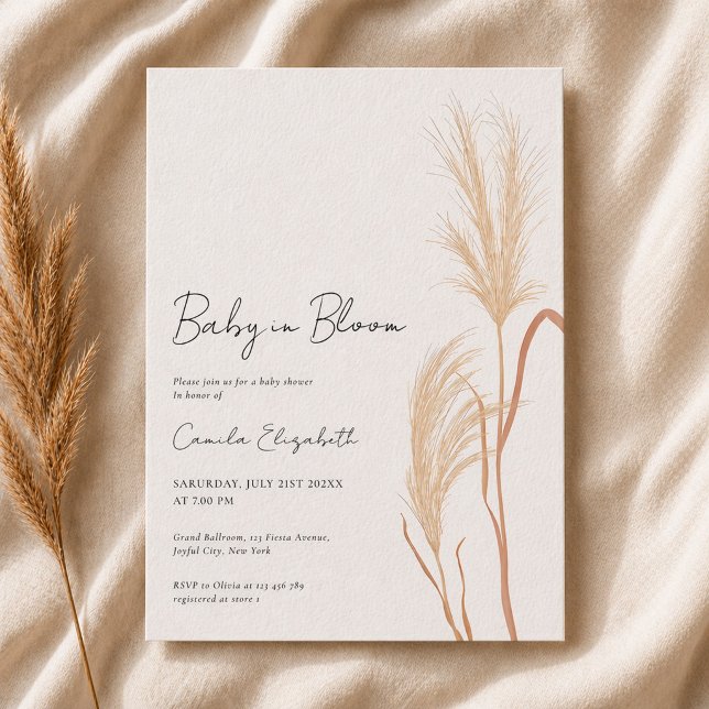Baby in Bloom Pampas Grass Förlossningsfest Inbjudningar (Skapare uppladdad)