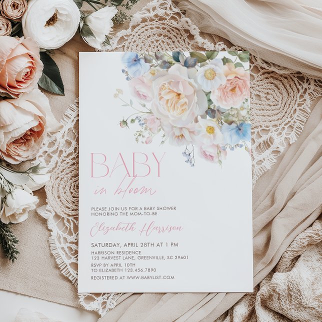 Baby In Bloom Pastell Blommig Barnkal Invitation Inbjudningar (Skapare uppladdad)