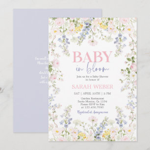 Baby in Bloom Pastell Färgade Vilda Blommor Babyka Inbjudningar