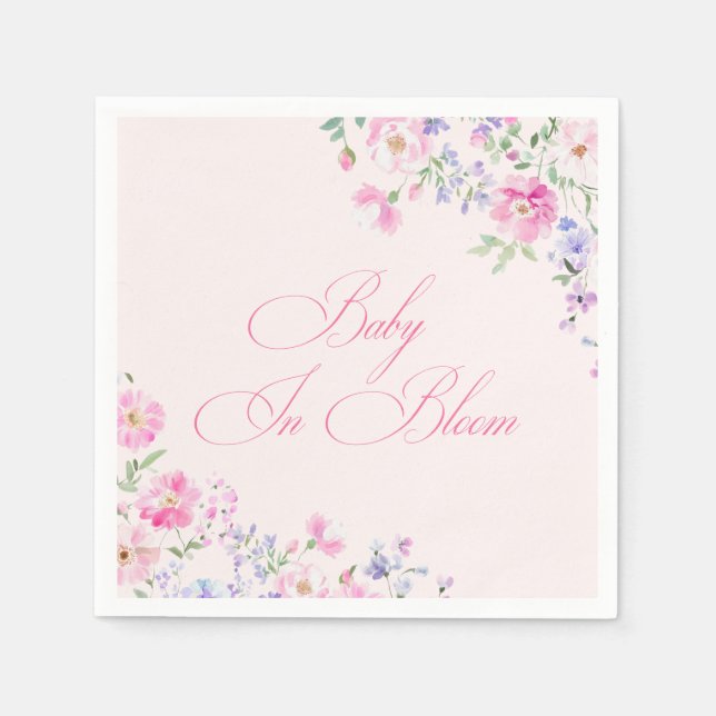 Baby In Bloom Pastell Rosa Blommig Barnkalas Pappersservett (Framsidan)
