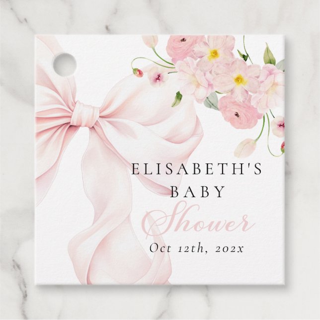 Baby in Bloom Pink Bow Baby Shower Gåvor Etiketter (Framsida)