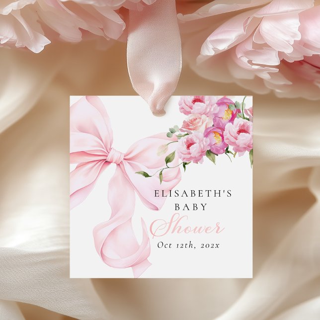 Baby in Bloom Pink Bow Baby Shower Gåvor Etiketter (Skapare uppladdad)