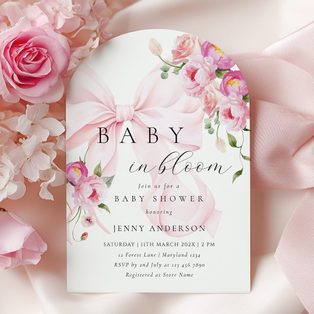 Baby In Bloom Pink Bow Baby Shower Invitation Inbjudningar (Skapare uppladdad)
