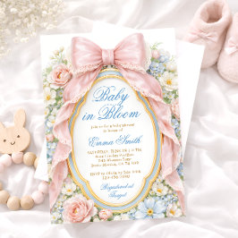 Baby in Bloom Pink Bow Floral Baby Shower Inbjudningar