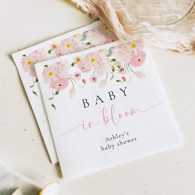 Baby In Bloom Pink Floral Baby Shower Napkins Pappersservett (Skapare uppladdad)
