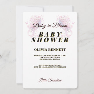 Baby in Bloom Pink Floral Top Border Baby Shower Inbjudningar