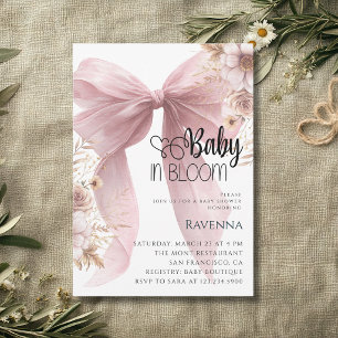 Baby in Bloom Priddy Bow Peonies Barnrumsfirande Inbjudningar