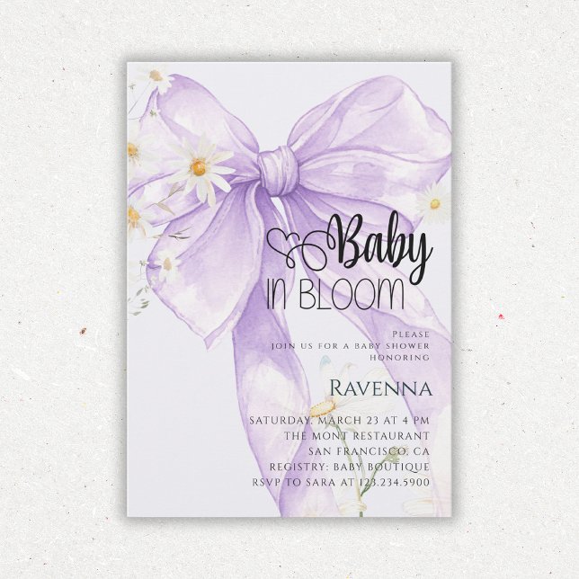Baby in Bloom Priddy Bow Purpur Daisy Bebis Shower Inbjudningar (Skapare uppladdad)