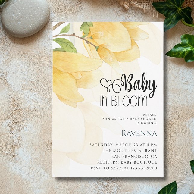 Baby in Bloom Priddy Gul Magnolia Bebis-fest Inbjudningar (Skapare uppladdad)