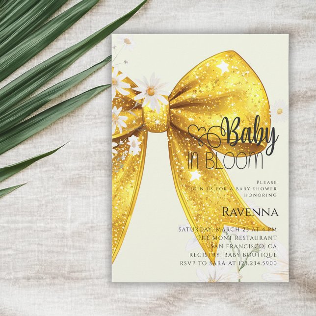 Baby in Bloom Priddy Guld Båge Daisy Bebis Kalas Inbjudningar (Skapare uppladdad)