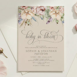Baby In Bloom QR Beige Wildflower Baby Shower Inbjudningar