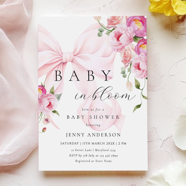 Baby In Bloom Rosa Baby Baby Shower Inbjudan (Skapare uppladdad)