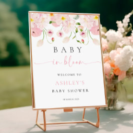 Baby In Bloom Rosa Baby Shower Välkomstaffisch Poster