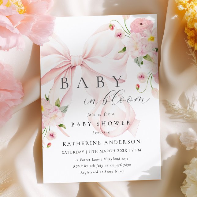 Baby In Bloom Rosa Babyshower Inbjudan (Skapare uppladdad)