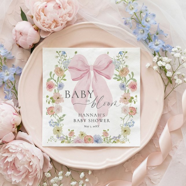 Baby in Bloom Rosa Båge Bebis Shower Pappersservett (Skapare uppladdad)