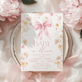 Baby in Bloom Rosa Båge Wildflower Baby shower Inbjudningar