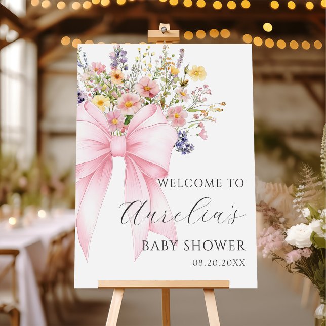 Baby In Bloom Rosa Band Baby Shower Välkomst Poster (Skapare uppladdad)