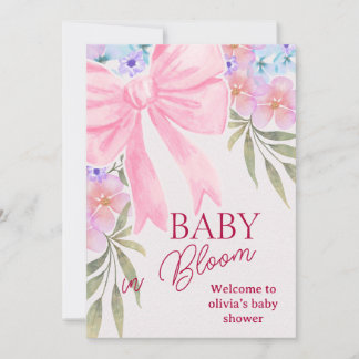 Baby in Bloom Rosa Band Floral Barnrumsfest Inbjud Inbjudningar