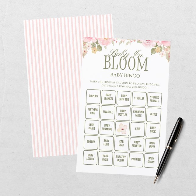 Baby In Bloom Rosa Blommig Baby Shower Bingo Spel (Skapare uppladdad)