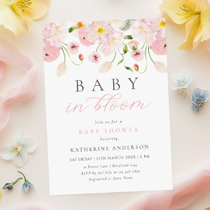 Baby In Bloom Rosa Blommig Barnkal Invitation Inbjudningar
