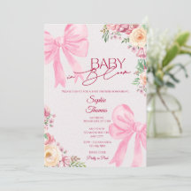 Baby in Bloom Rosa Blommig Barnkalasinbjudan