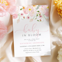 Baby In Bloom Rosa Blommig Barnkalasinbjudan