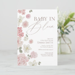 Baby In Bloom Rosa Blommig Bebis Shower Inbjudningar