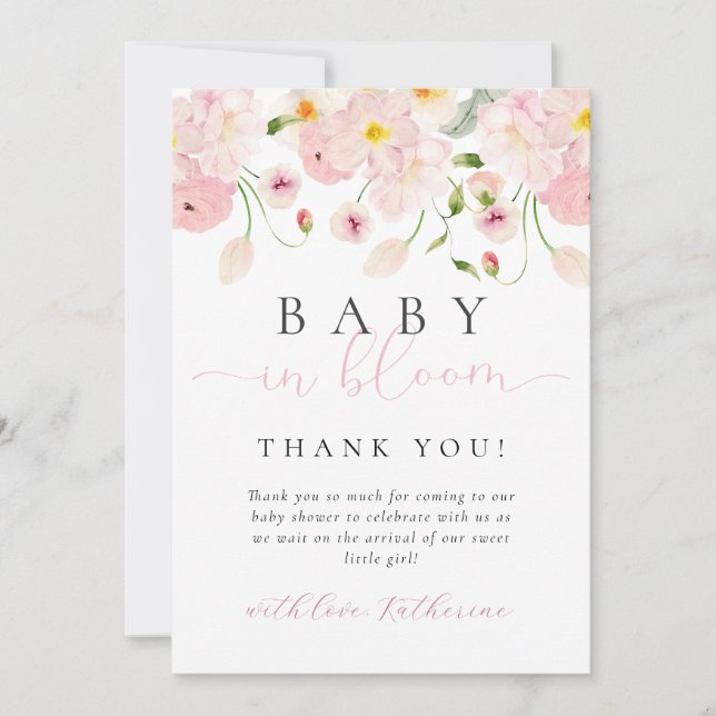 Baby In Bloom Rosa Blommig Bebis Shower Inbjudningar (Framsida)