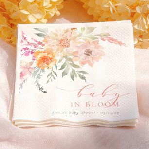 Baby In Bloom Rosa Blommig Flicktema Babyshower Pappersservett