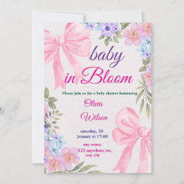 Baby In Bloom Rosa Blommig Inbjudan