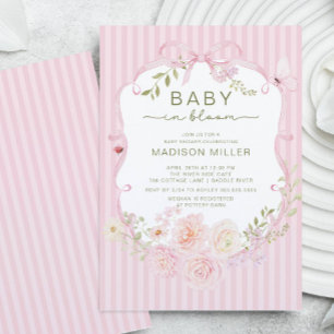 Baby in Bloom Rosa Blommig Inbjudan till Bebisfest