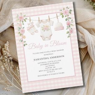 Baby In Bloom Rosa Blommiga Klädstreck Baby Shower Inbjudningar