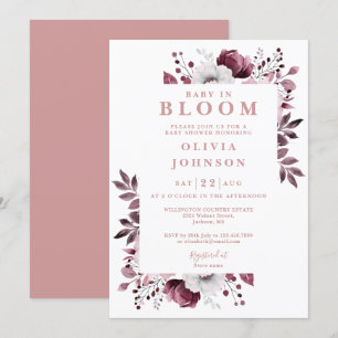 Baby In Bloom Rosa Flickas Elegant Blommiga Barnka Inbjudningar