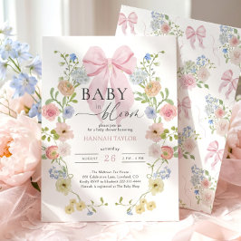 Baby in Bloom Rosa Rosett Förlossningsfest Inbjudningar