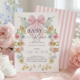 Baby in Bloom Rosa Rosett Förlossningsfest Inbjudningar