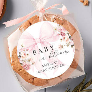 Baby In Bloom Rosa Slöja Baby Shower Klistermärke