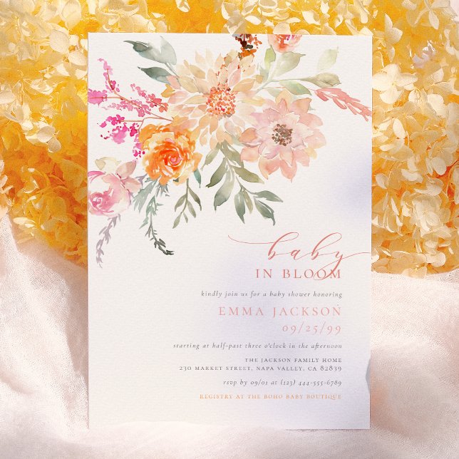 Baby In Bloom | Rosa & Turkos Vårens Blommiga Bebi Inbjudningar (Skapare uppladdad)