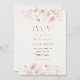 Baby in Bloom Rosafärgad Vildblomma Flickbabykalas Inbjudningar