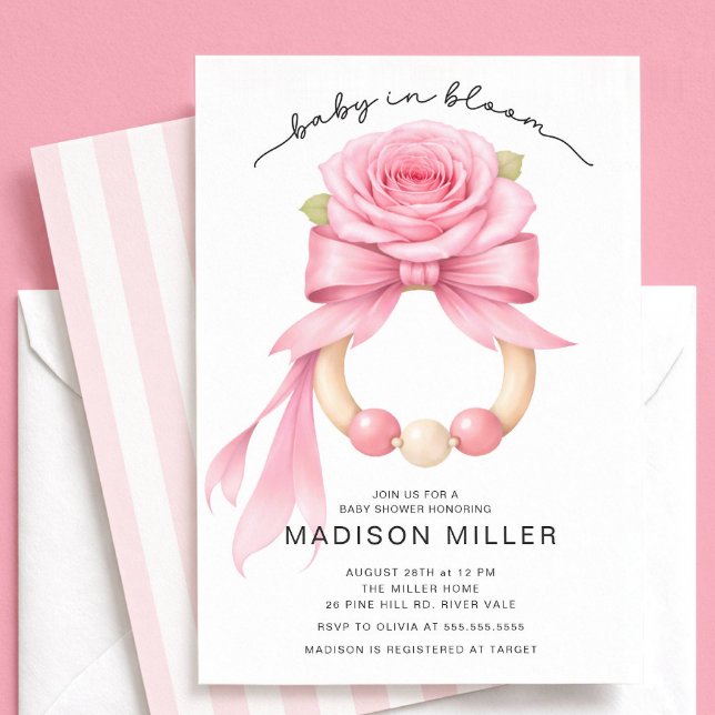 Baby in Bloom Rose Baby Shower Invitation Inbjudningar (Skapare uppladdad)
