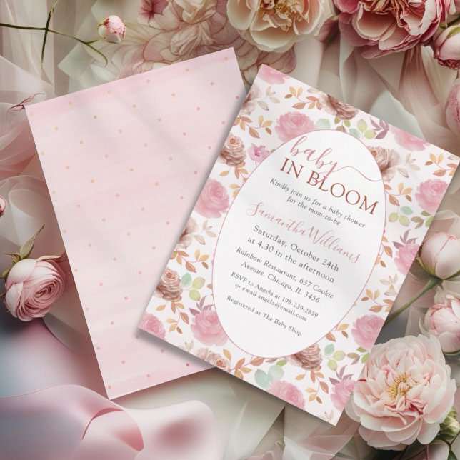 Baby In Bloom Rosé & Rosa Blommig Bebis Shower Inbjudningar (Skapare uppladdad)