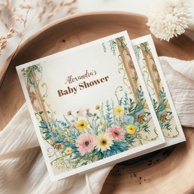 Baby In Bloom Rosé & Teal Vår Blommig Bröllopsdusc Pappersservett (Skapare uppladdad)