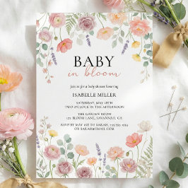 Baby In Bloom Rosé & Turkos Vårblommande Bröllopsd Inbjudningar