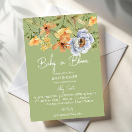 Baby in bloom sage green baby shower  inbjudningar
