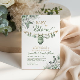 Baby in Bloom Sage Green Floral Baby Shower Inbjudningar