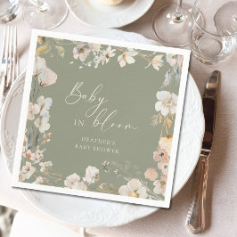 Baby In Bloom Sage Green Wildflower Baby Shower Pappersservett
